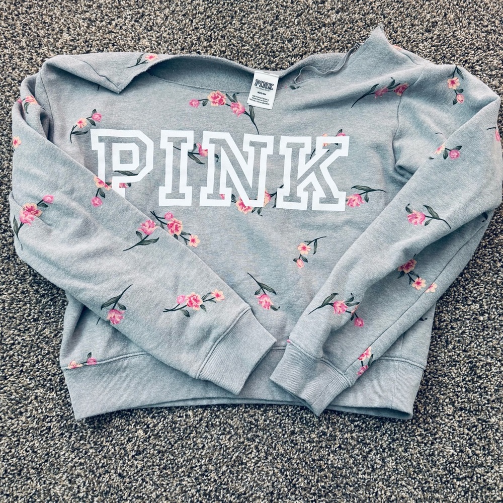 Victoria's Secret Gray Crop Graphic Hoodie